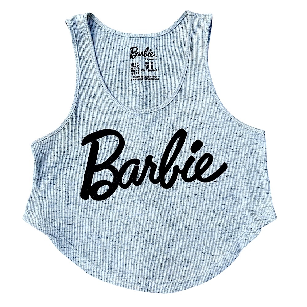 NWOT BARBIE xFOREVER21 Gray S Ribbed Lightweight CROP Top 70sVibe ⭐️⭐️⭐️⭐️⭐️